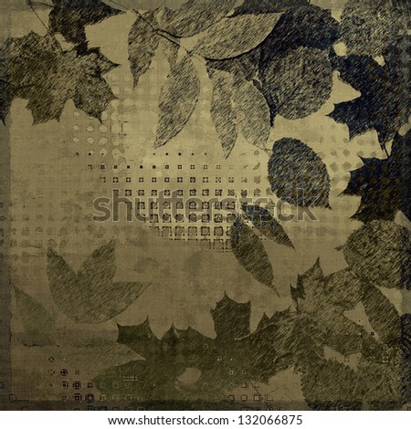 art graphic autumn leaves monochrome background  in golden grey and black colors with halftone