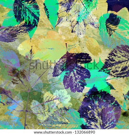 art leaves autumn background with blue, green and yellow colors