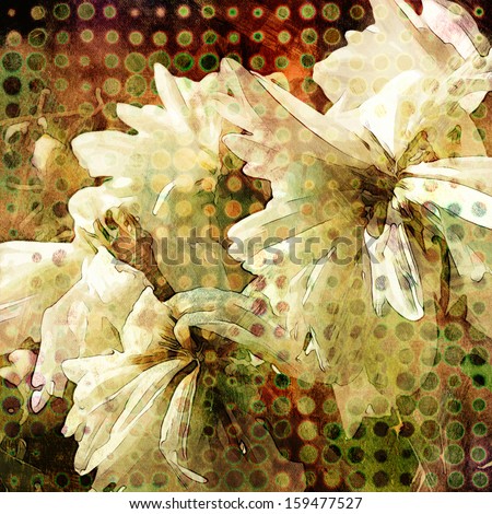 art floral vintage halftone background with white asters