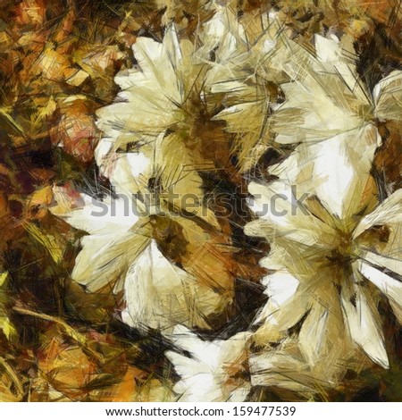 Art Floral Vintage Color Pencil Background With White Asters