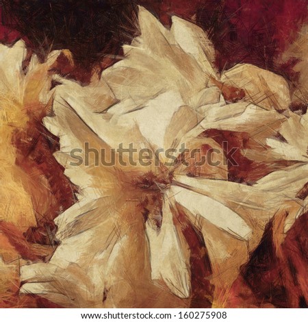 art floral vintage brown background with white asters