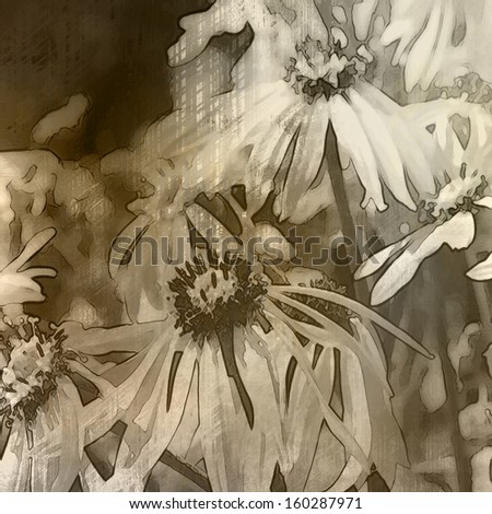 art floral vintage sepia background with asters