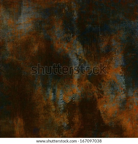 art abstract grunge fabric textured dark brown background with orange and blue-green blots
