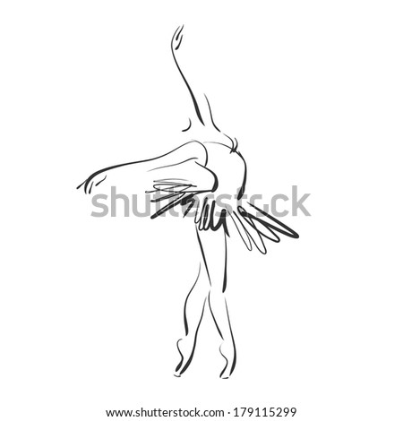 art sketched beautiful young ballerina in ballet pose on studio. Vector version is also in my gallery.