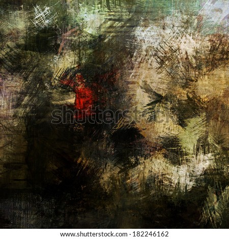 art abstract acrylic and pencil background in black,white, beige, brown, green and red colors