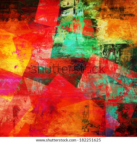 art abstract acrylic and pencil background in bright red, orange, yellow, gold, pink and green colors