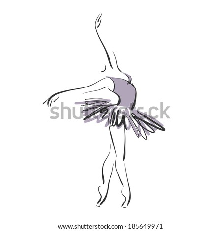 art sketched beautiful young ballerina with tutu in ballet pose on studio on white background. Vector version is also in my gallery.