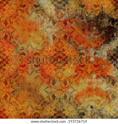 art abstract watercolor and pencil colorful background with damask pattern in orange, red, black, beige and brown colors