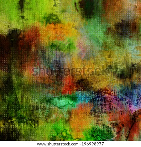 art abstract watercolor background in green, violet, blue, red, orange and black colors