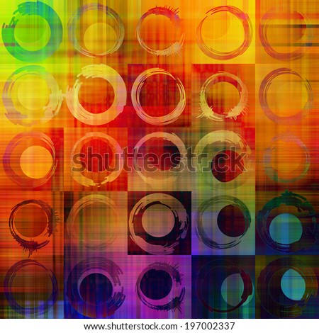 art abstract geometric textured rainbow background with circles in blue, orange, red and green colors