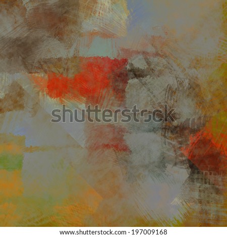 art abstract acrylic and pencil background in grey blue, brown, orange, green and red colors