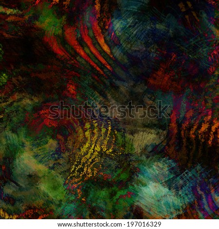 art abstract acrylic and pencil dark rainbow background in blue, grey, red, green, orange and black colors