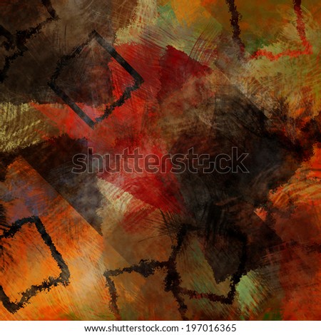 art abstract acrylic and pencil background in brown, red, orange and black colors
