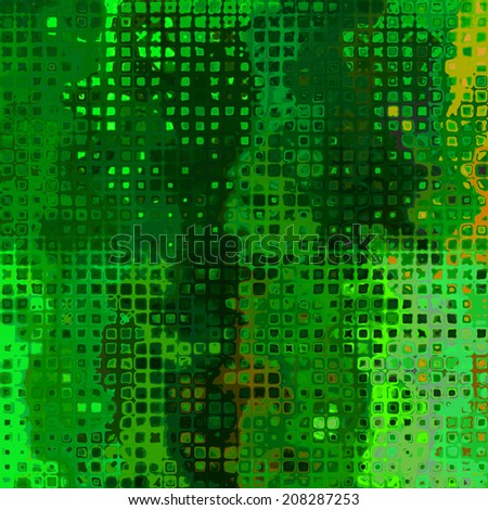 art abstract colorful pixels and halftone pattern background in green, black and orange-brown colors