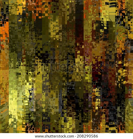 art abstract colorful pixels and striped seamless pattern background in brown, green, gold, yellow, olive and orange colors