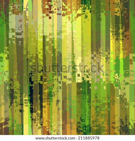 art abstract colorful pixels and striped seamless pattern; background in green, beige, brown and yellow colors