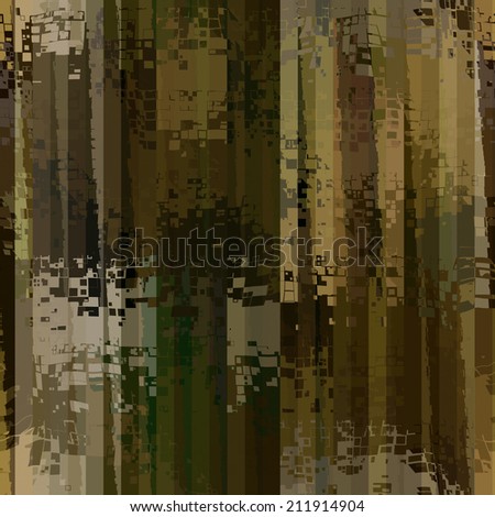 art abstract colorful pixels and striped seamless pattern; background in brown, green, olive and beige colors