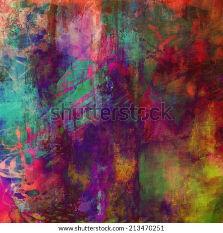 art abstract rainbow chaotic watercolor background with pink, fuchsia, shades of red, gold, green and violet colors
