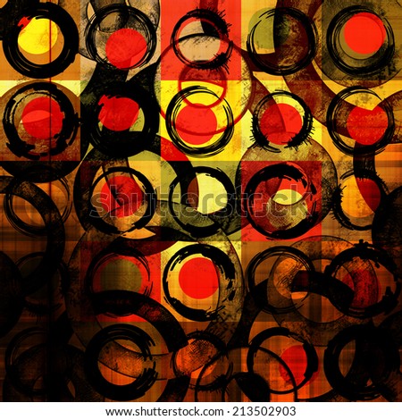 art abstract geometric textured colorful background with circles in gold, orange  and red colors