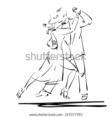 art sketched tango dancers isolated on white background