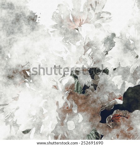 art grunge floral cool sepia vintage paper textured background with white asters