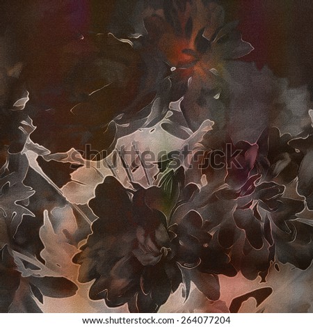 art colorful grunge floral watercolor paper textured background with white asters  in grey, black, white and orange colors
