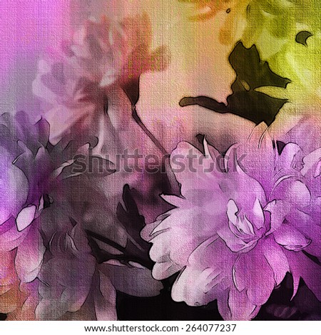 art colorful grunge floral watercolor paper textured background with white asters  in  gold, orange and green colors