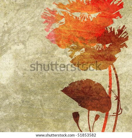 art grunge floral vintage background with rea stylization poppies and space for text, for family holidays