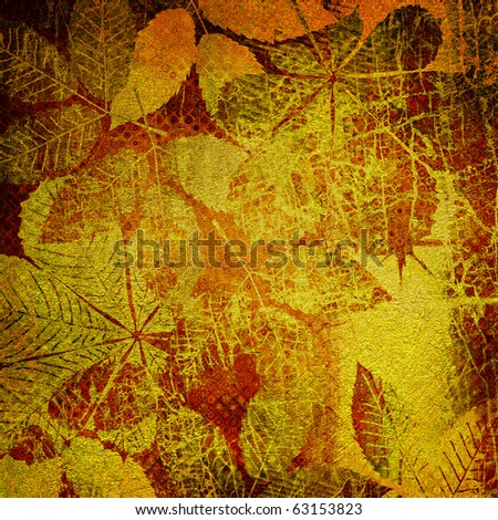 art watercolor and graphic autumn leaves grunge monochrome golden background