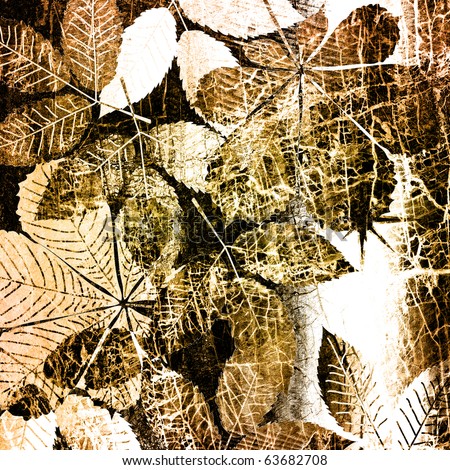 art leaves autumn vintage background in brown, black and white colors
