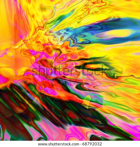 art abstract rainbow pattern background with bright gold, pink, fuchsia, blue, orange and green blurred blots