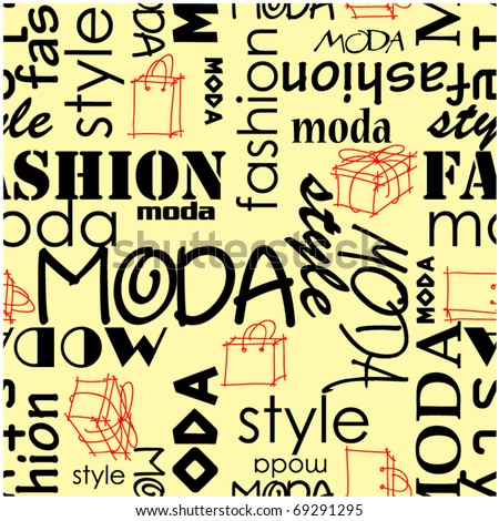 Fashion Backgrounds on Art Vintage Word Pattern Moda Fashion Background Stock Vector 69291295