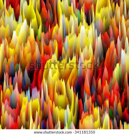 art abstract fractal wave blurred autumn colorful background in gold, yellow, orange, red, blue and green colors; seamless pattern; 3d effect