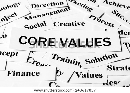 Core Values concept with some related words paper.