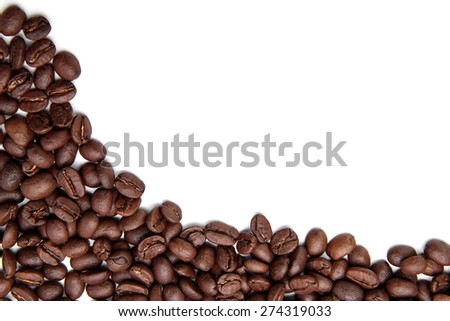 Coffee bean background with lot of white copy space for your edit.