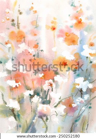 Watercolor Flowers Floral Dreamy Background Texture Hand Painted