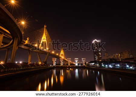 Industrial circle bridge at night , Bhumibol bridge