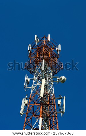 mobile antenna tower on blue sky