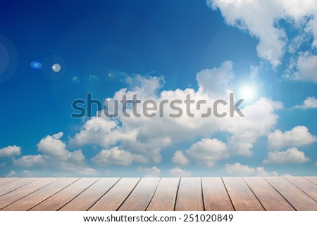 Wooden terrace with views of nature background
