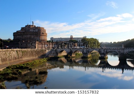 Saint Angel Castle and bridge over the River Tiber in Rome