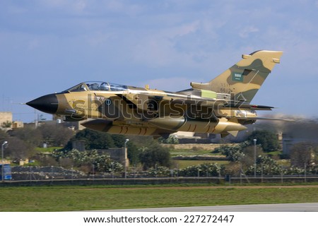 Luqa, Malta December 14, 2007: A Saudi Arabian Air Force takes off from Malta on its way back to its homeland after servicing and upgrading at BAe in the UK.