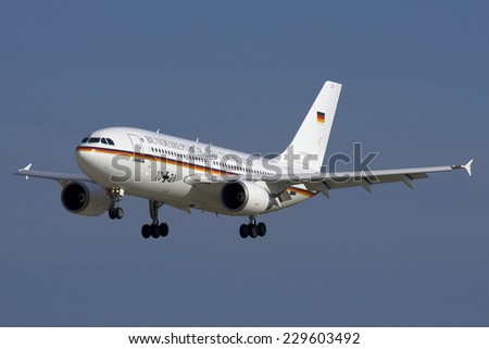 Luqa, Malta November 16, 2007: German Air Force (Luftwaffe) Airbus A310-304 arriving with an official delegation.