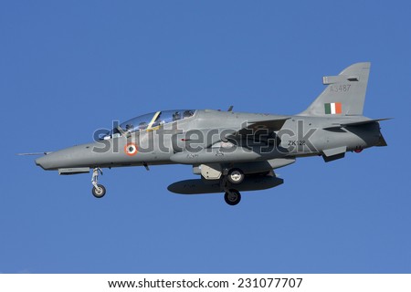Luqa, Malta November 9, 2007: Brand new Indian Air Force BAE Systems Hawk 132 transiting through Malta on delivery flight from BAe, Warton.