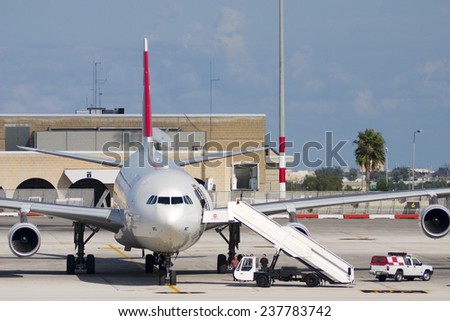 Luqa, Malta November 10, 2004: Swiss International Air Lines Airbus A340-313 on pilot training flights in Malta.