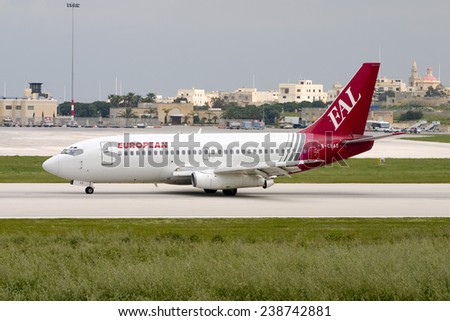 Luqa, Malta April 7, 2005: European Aircharter - EAL Boeing 737-229/Adv landing runway 32.