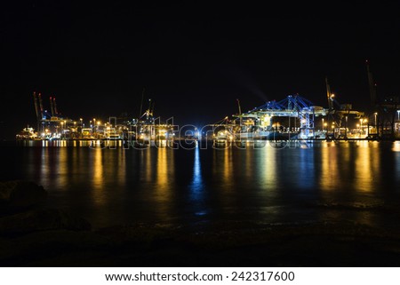 Birzebbuga, Malta January 7, 2015: A view of Malta Freeport Activity at night.