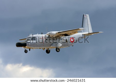 Luqa, Malta September 25, 2009: Malta Air Squadron CASA C-212-200 Aviocar, leased for only 3 months, on finals for runway 32.