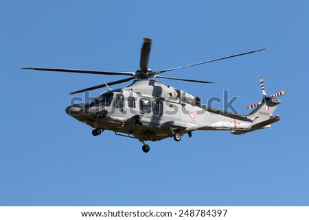 Luqa, Malta February 1, 2015:Malta Air Squadron AgustaWestland AW-139 making some training touch downs and lift offs. This is a new addition to Malta Air Squadron, delivered December 2014.