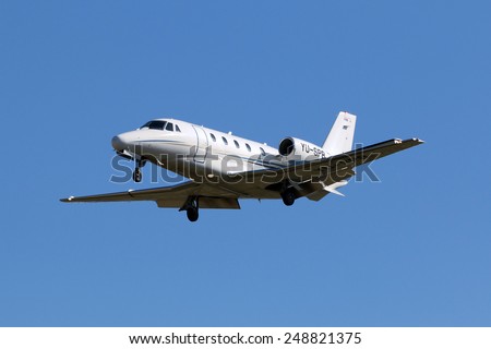 Luqa, Malta February 1, 2015: Prince Aviation Cessna 560XL Citation XLS on short finals runway 31.
