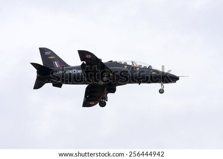 Luqa, Malta September 24, 2010: Royal Air Force British Aerospace Hawk T1 arriving in Malta runway 13 to participate the the Malta International Airshow the following 2 days.
